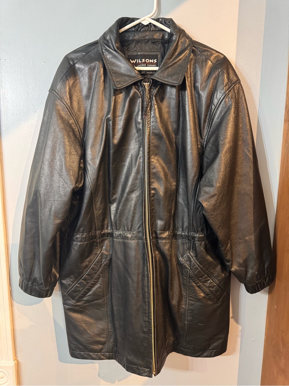 Vintage Wilsons Leather Experts Women’s Black Leather Trench Coat Jacket Size L